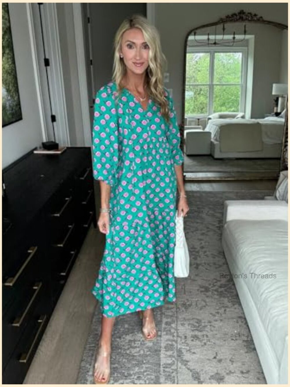 Loose Fit V-Neck Half Sleeve Bohemian Geometric Maxi Dress - Picture 4 of 7